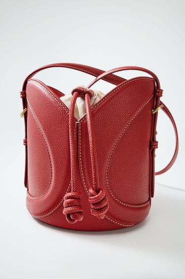 MINI BUCKET BAG WITH TOPSTITCHING - Red by Zara