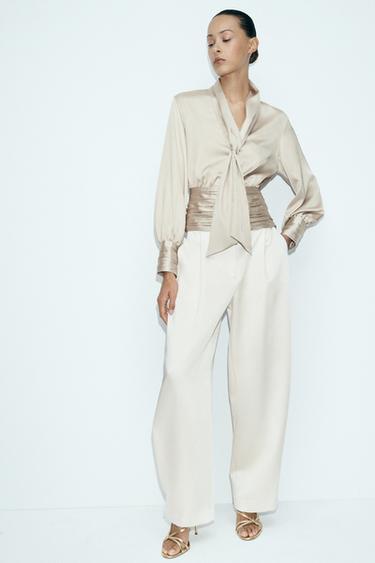 بلوزة بوشاح منسدل - صخري الخاص بـ Zara