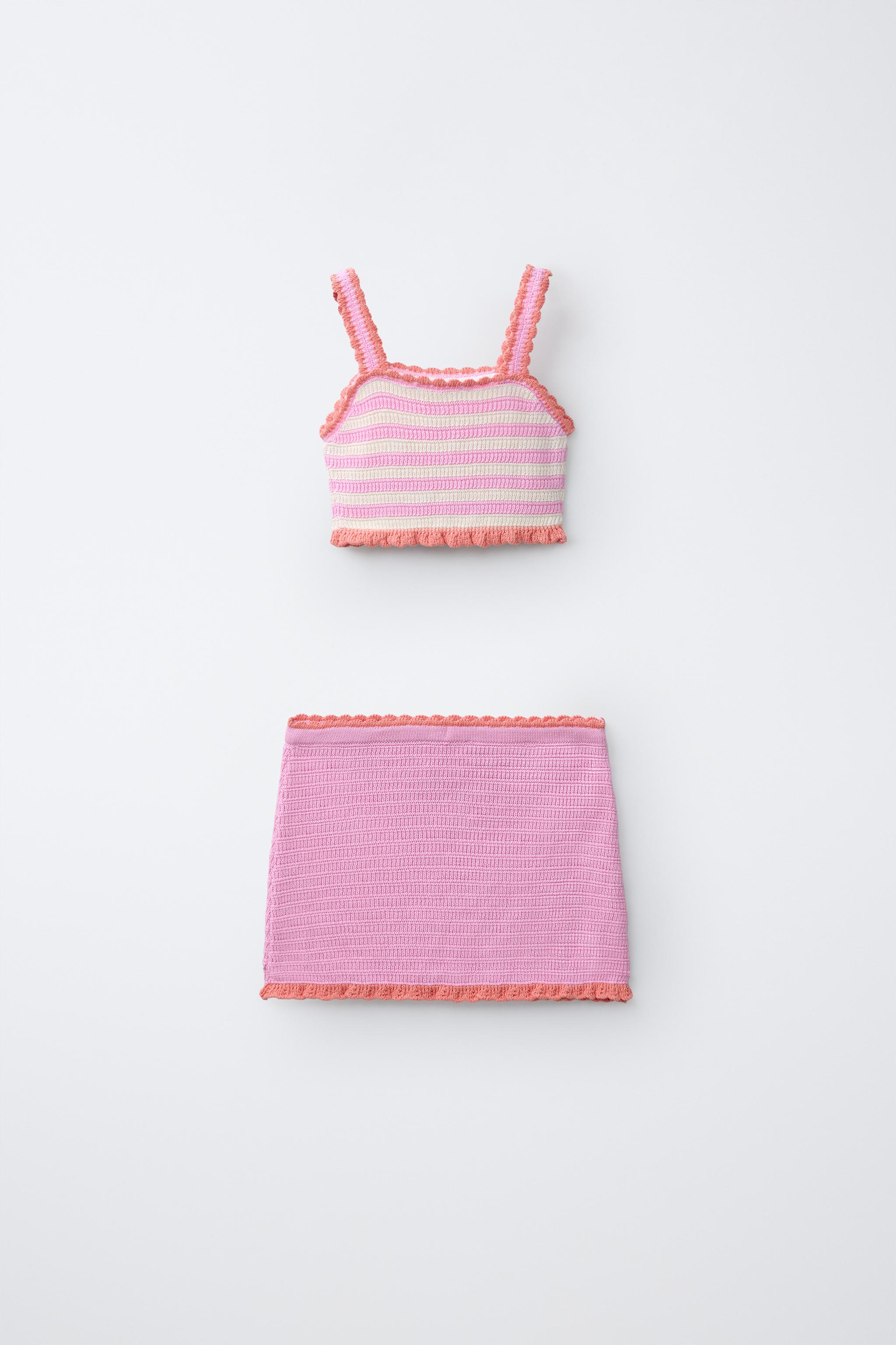 ENSEMBLE TOP ET PAREO EN MAILLE CROCHET FRUITS RAYURES