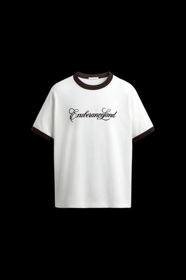 Zara CONTRAST TEXT RIB T-SHIRT - White - Image 0