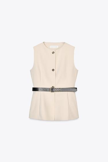 LONG WAISTCOAT WITH BELT - Sand by Zara - Image 6