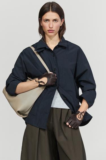 Guantes estilo motero piel con pelo - Marrón de Zara - Imagen 0