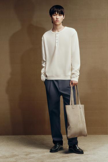 Zara 羅紋鈕扣領 T 恤 - 磨白色 - 圖片 0