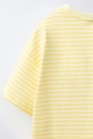 T-SHIRT À RAYURES ET DÉTAILS EN RELIEF - Jaune clair de Zara - Image 3