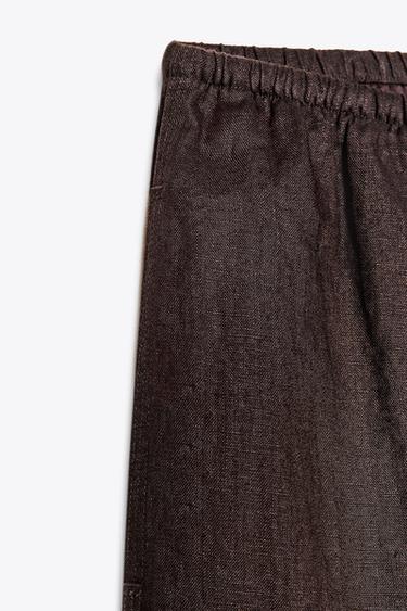ZW COLLECTION 100% LINEN PALAZZO TROUSERS - Brown by Zara