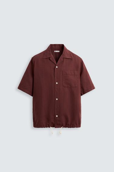 LINEN/COTTON SHIRT - Burgundy by Zara