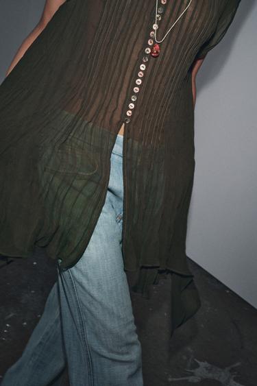 ZW COLLECTION COTTON GAUZE SHIRT - Khaki by Zara - Image 3