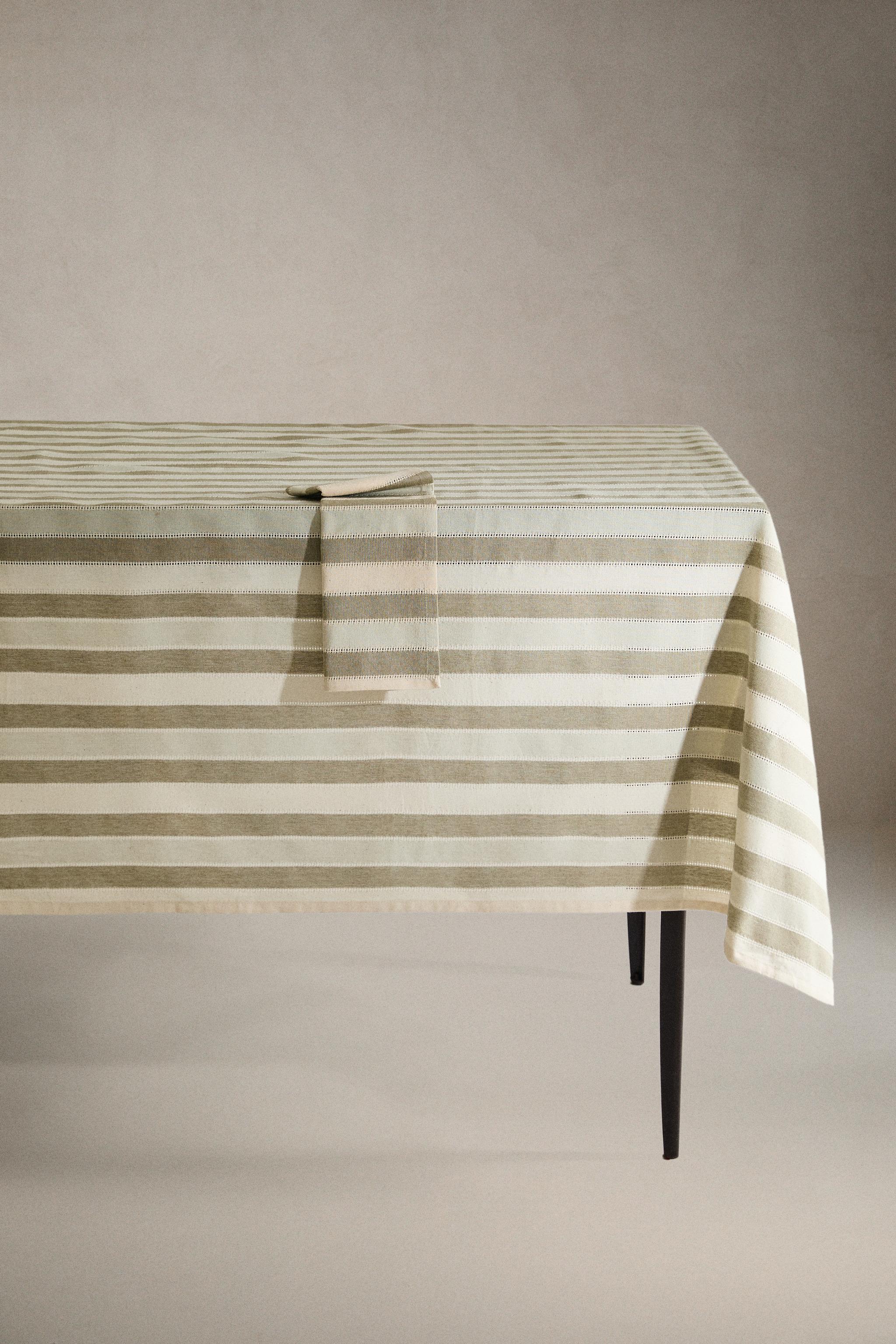 STRIPED TABLECLOTH WITH LACE INSERTS