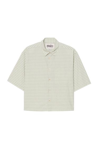 Zara EMBROIDERED BOXY FIT PLAID SHIRT - White / Green