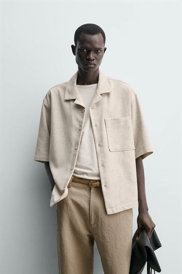 Zaras STRUKTURSKJORTA BOXY FIT - Ljust beige