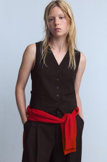 WAISTCOAT WITH STRAP BACK - Chocolate brown by Zara - Image 0