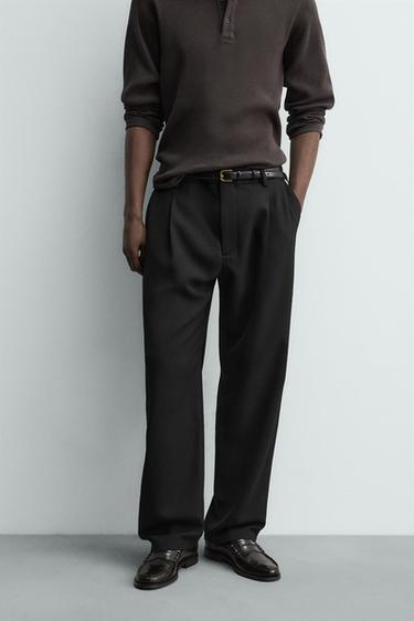 WOOL BLEND PLEATED TROUSERS - Black by Zara