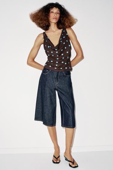 Zara FLOWY POLKA DOT TOP - Brown-Blue