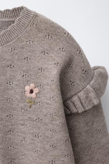 EMBROIDERED FLORAL KNIT SWEATER - Taupe grey by Zara - Image 2