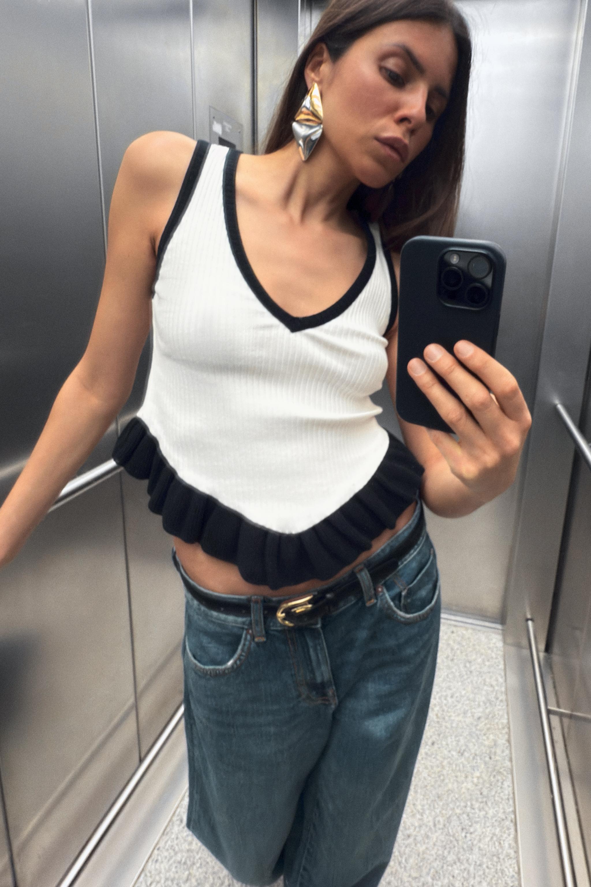 TOP CONTRASTE TRICOT - Blanc / Noir | ZARA France
