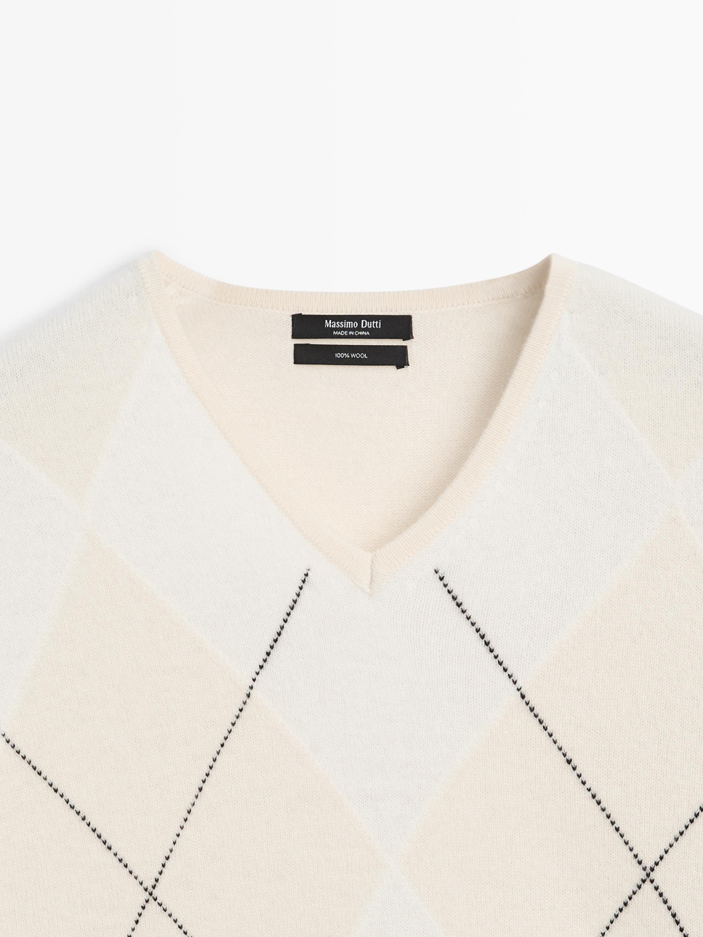 Wool argyle knit sweater