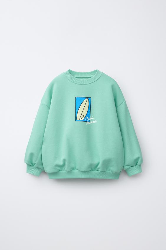 SUDADERA ESTAMPADO SURF - verde lavado de Zara - Imagen 0