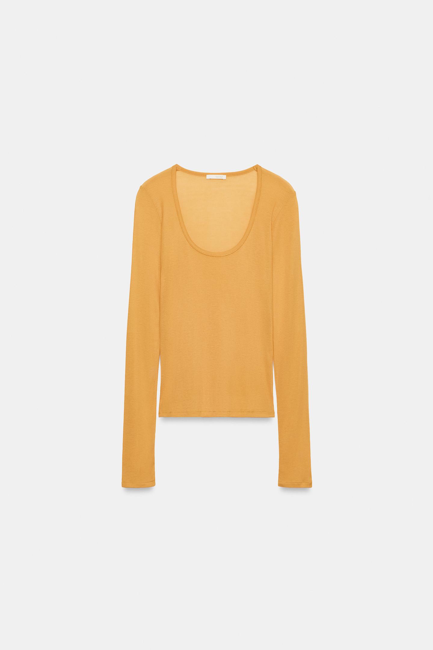Женская футболка Zara Round Neck, цвет: Оранжевый — фото 3