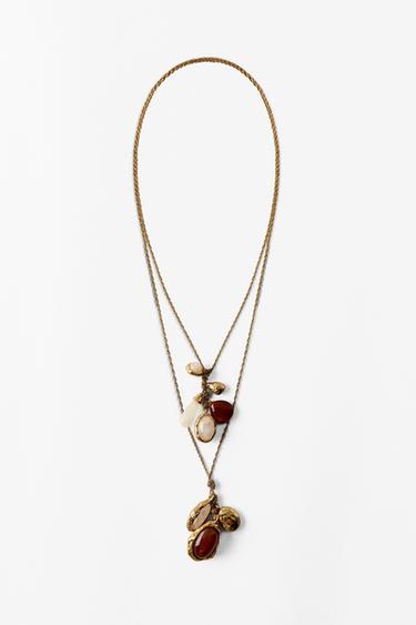 Zara PACK OF 2 STONE NECKLACES - Golden