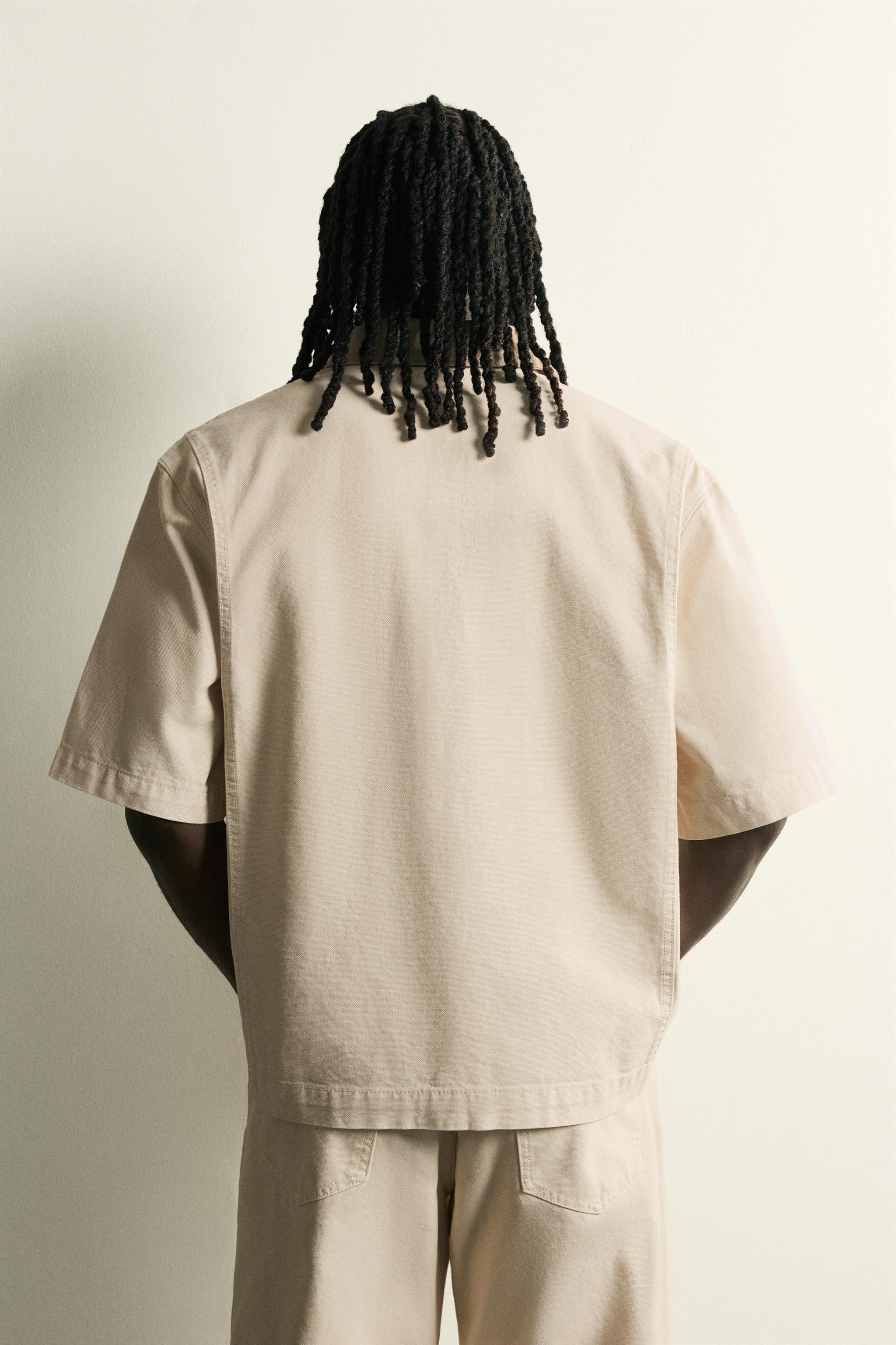 SHORT SLEEVE CONTRAST COLLAR OVERSHIRT