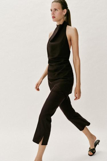 PANTALÓN MINI FLARE CON LINO - Marrón oscuro de Zara