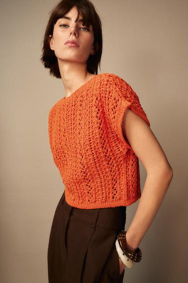 TOP CROP PUNTO - Naranja de Zara