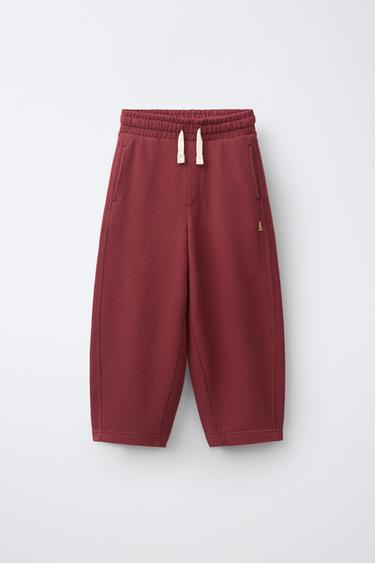 PANTALON JOGGING EN MOLLETON COUPE BARREL - Grenat de Zara