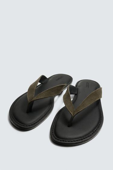 SANDALES À BRIDES EN CUIR - Vert de Zara - Image 4