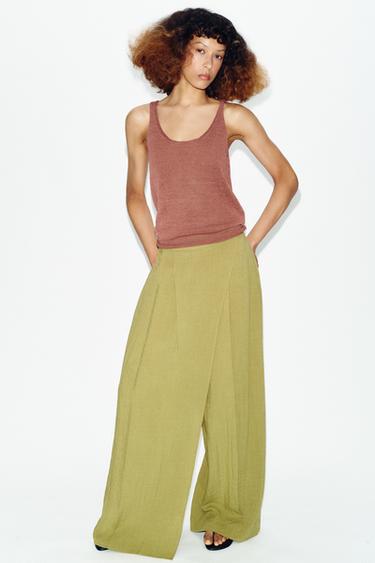 Zara WRAP FRONT WIDE LEG PANTS - Olive green