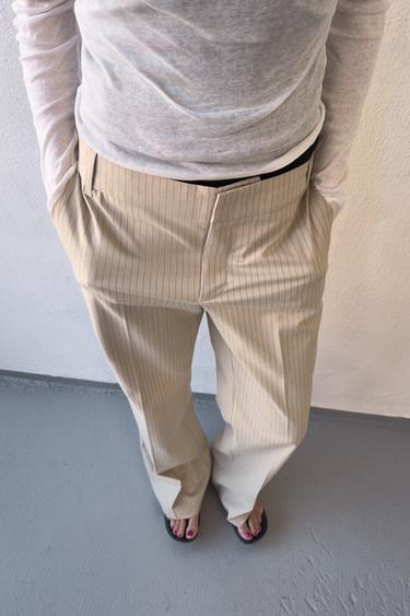 PINSTRIPE STRAIGHT-LEG TROUSERS - Beige by Zara