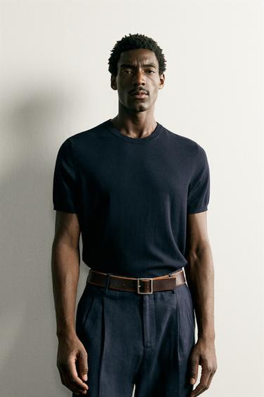 MAGLIETTA IN MAGLIA REGULAR FIT BASIC - Blu Marino scuro di Zara