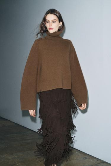 Zara ZW COLLECTION FRINGED PENCIL SKIRT - Brown - Image 0