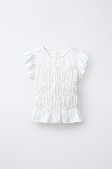 ELASTICATED RUFFLE T-SHIRT - White by Zara
