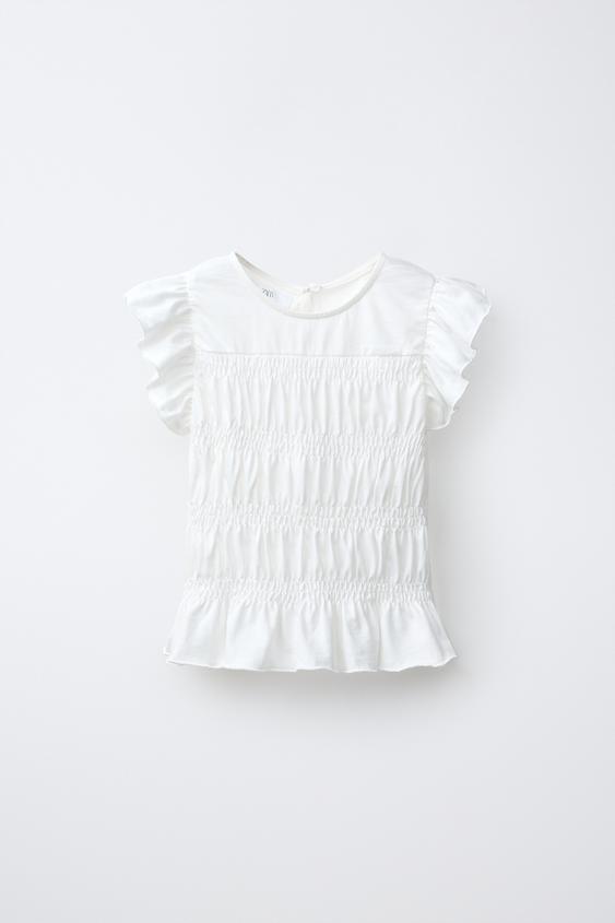 ELASTICATED RUFFLE T-SHIRT - White by Zara - Image 0
