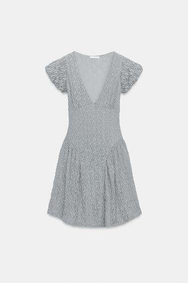 ROBE EN DENTELLE À VOLUME - Bleu / Gris de Zara
