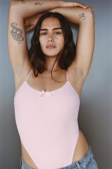 BODY EN POLYMIDE AVEC NŒUD - Rose pastel de Zara - Image 0