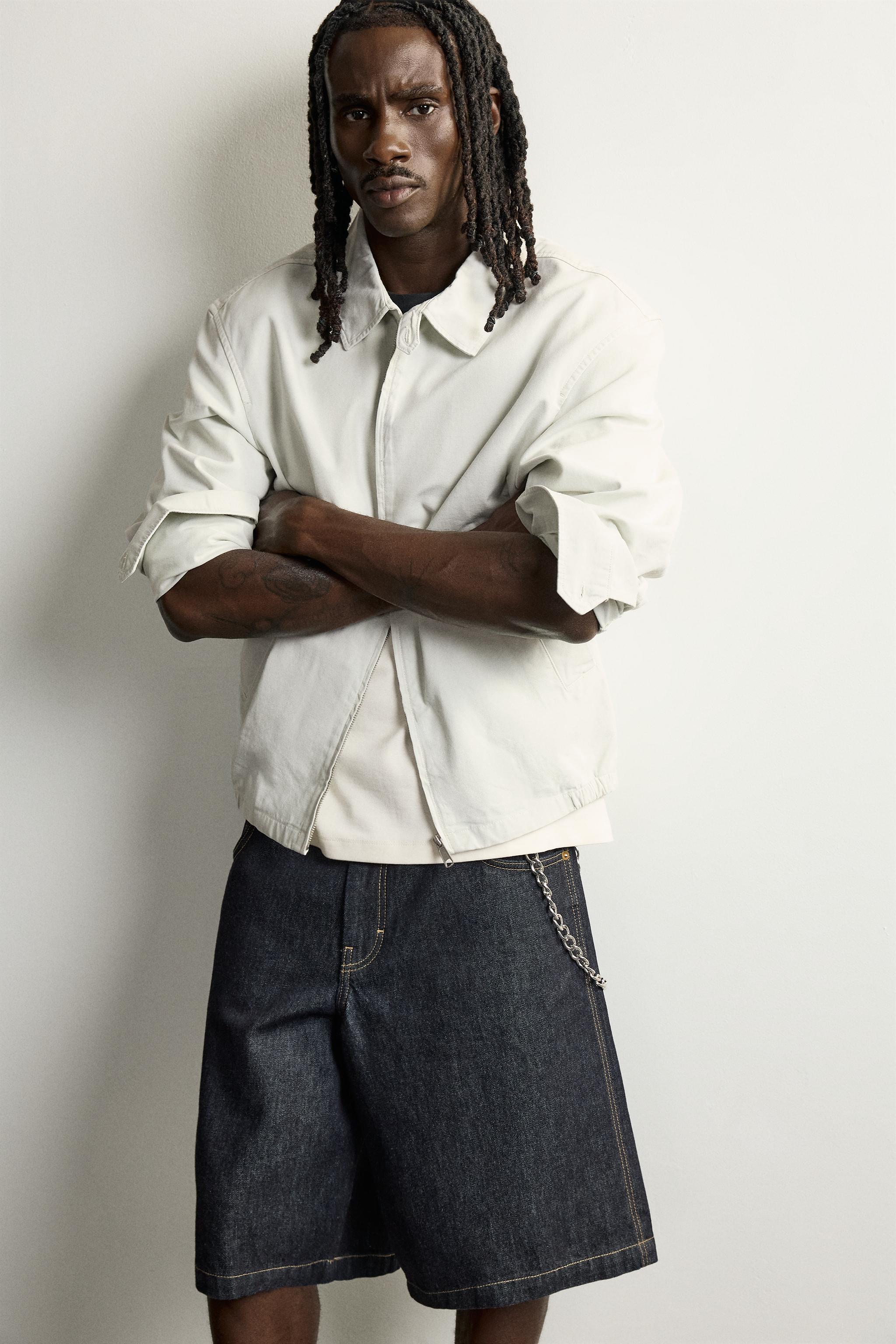 CHAIN DETAIL RELAXED DENIM JORTS