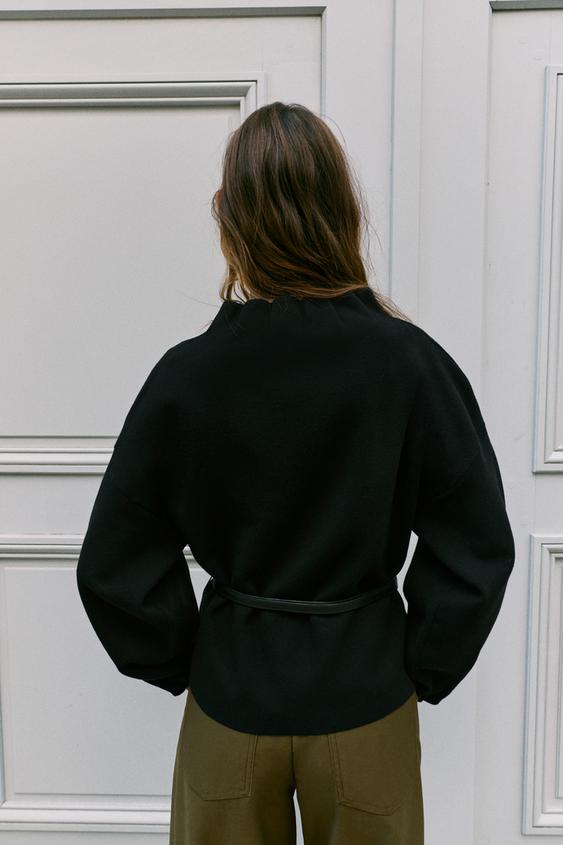 GILET EN MAILLE À CEINTURE ET FINITIONS FRONCÉES - Noir de Zara - Image 4