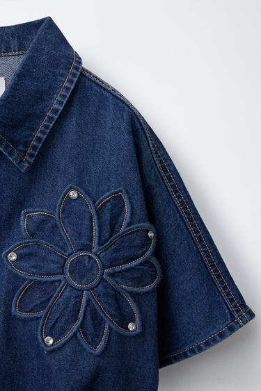 DENIM SHIRT WITH FLORAL KNOT - Blue by Zara - Image 2