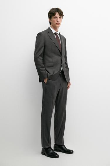 Zara 100% wool striped suit trousers - Anthracite Gray - Image 0