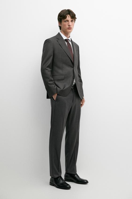 Zara 100% wool striped suit trousers - Anthracite Gray - Image 0