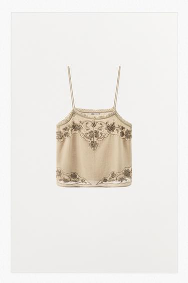 LINGERIE-OBERTEIL MIT STICKEREI UND SCHMUCKPERLEN - Beige von Zara