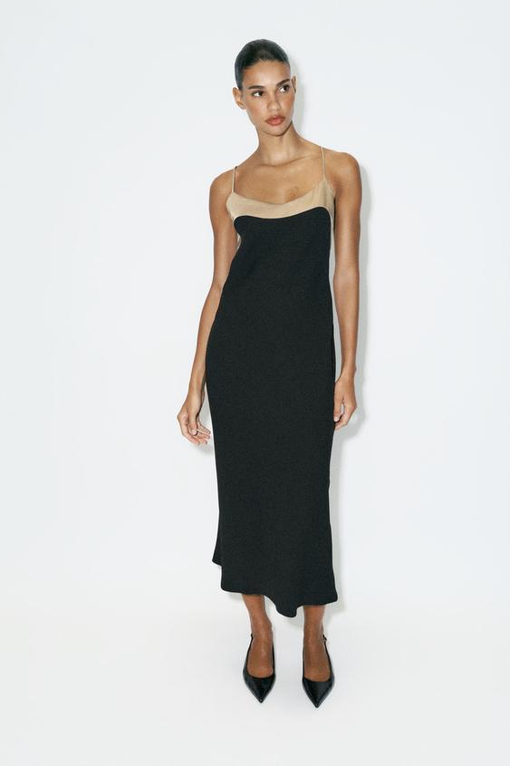 COMBINED LINGERIE-STYLE DRESS - Black