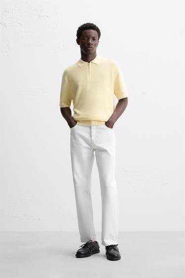PEARL KNIT POLO SHIRT WITH ZIP - Light yellow by Zara - Image 0