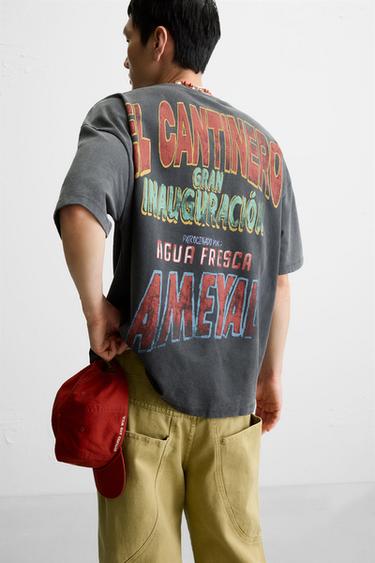 SWEATSHIRT IM USED-LOOK MIT PRINT - Anthrazit dunkel von Zara