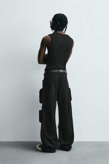 PANTALON CARGO EN DENIM À POCHES - Noir de Zara - Image 2
