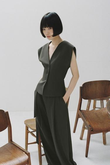 PINSTRIPE WAISTCOAT - Blue / Grey by Zara