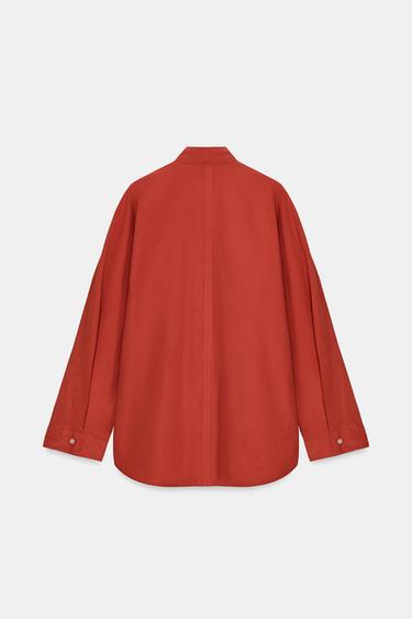 WASHED OVERSIZE POPLIN SHIRT - Dark red by Zara - Image 5