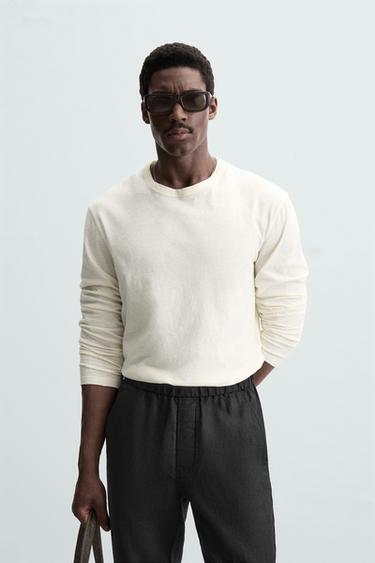 CAMISETA ALGODÓN - CÁÑAMO - Crudo de Zara