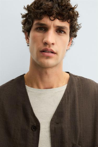 CHEMISE JACQUARD RAYURES - Marron de Zara - Image 4